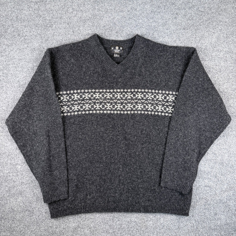 Vintage J Riggins Sweater Mens L Gray 100% Wool Shetland Fair Isle Nordic Fuzzy